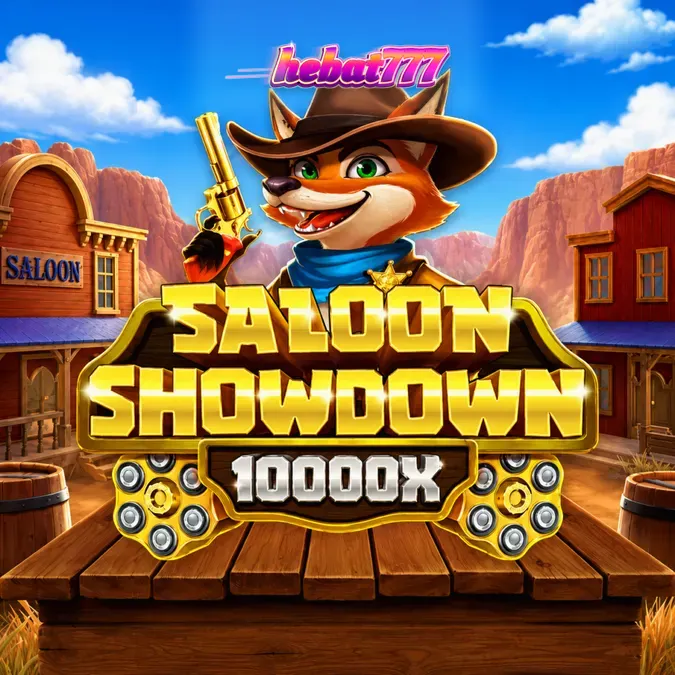 Tampilan visual slot Saloon Showdown 10,000x dengan tema koboi